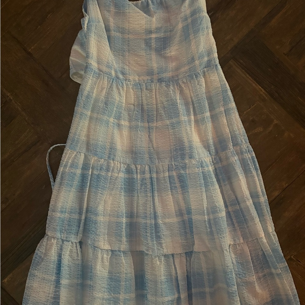 Princess Polly Pastel Blue and White Tiered Sundress
